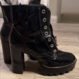 Zara Glossy Black chunky Heeled Boots